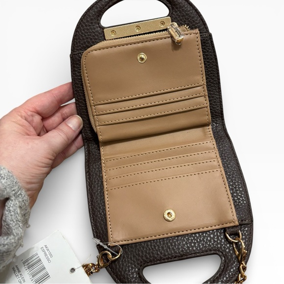 Anne Klein Mini Leather Chain Crossbody Wallet Black Gold Hardware NWT - Picture 9 of 10